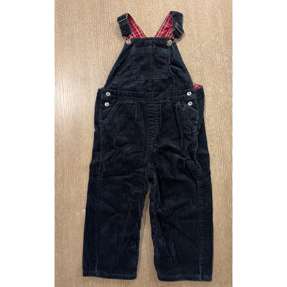 Gymboree Kids 3T Black Corduroy Overalls Plaid Lined Adjustable Straps EUC